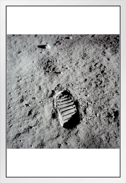 First Footprint On The Moon Neil Armstrong Photo Photograph White Wood Framed Poster 14x20