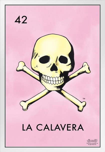 42 La Calavera Skull Bones Loteria Card Mexican Bingo Poster Mexico Lottery Traditional Game Collection Set White Wood Framed Art Poster 14x20
