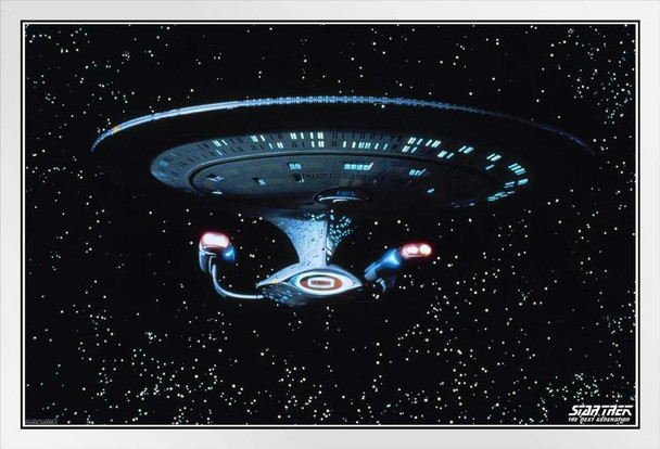 Star Trek The Next Generation USS Enterprise Stars TV Show White Wood Framed Poster 14x20