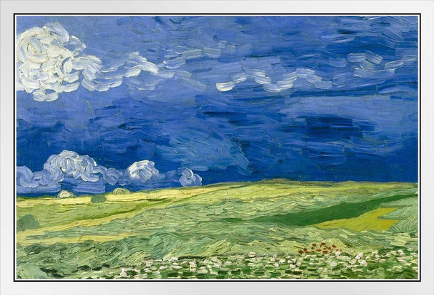 Vincent Van Gogh Wheatfield Under Thunderclouds Van Gogh Wall Art Impressionist Painting Style Nature Spring Flower Wall Decor Landscape Field Forest Poster White Wood Framed Art Poster 20x14