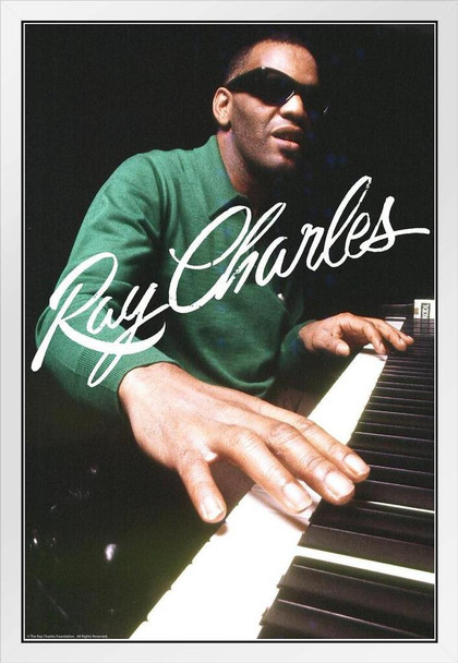 Ray Charles Signature Music White Wood Framed Poster 14x20