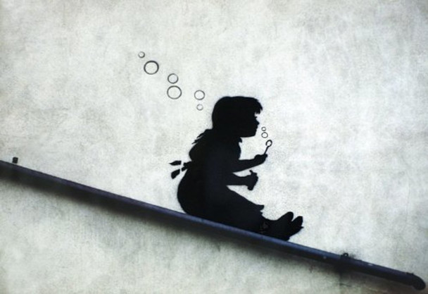 Banksy Girl Sliding Bubbles Graffiti Art Poster 23.5x16.5