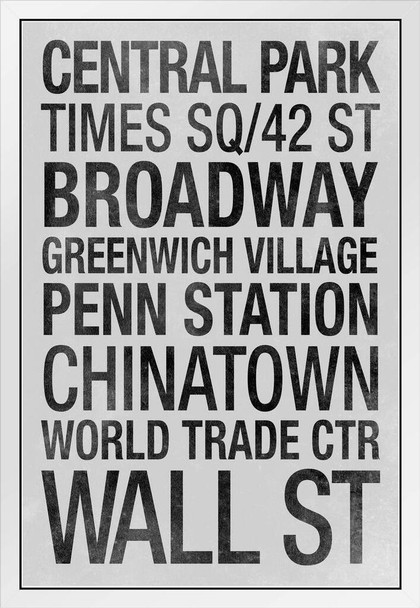 Subway New York City White White Wood Framed Poster 14x20