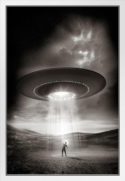 Human Being Abducted by Aliens UFO Photo Poster Out Abduction There Spaceship Outer Space Fantasy White Wood Framed Art Poster 14x20
