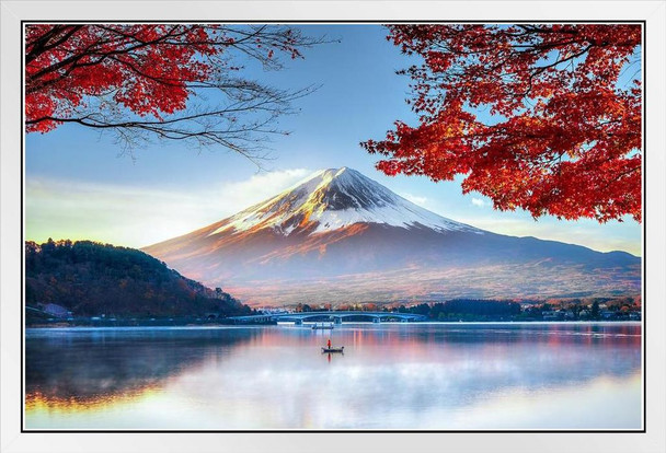 Mount Fuji Honshu Island Japan in Autumn Photo Photograph White Wood Framed Poster 20x14