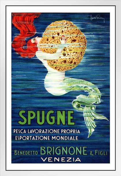 Spugne Mermaid Grabbing Sponge Vintage Ad 1920 White Wood Framed Poster 14x20