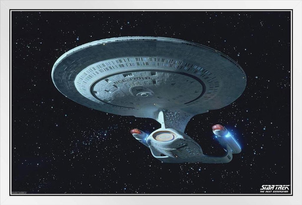 Star Trek The Next Generation USS Enterprise TV Show White Wood Framed Poster 14x20