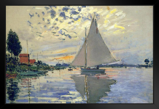 Claude Monet Sailboat at Le Petit Gennevilliers Impressionist Art Posters Claude Monet Prints Nature Landscape Painting Claude Monet Canvas Wall Art French Decor White Wood Framed Art Poster 20x14