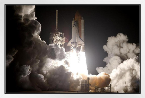 Space Shuttle Discovery Blast Off Orbiter Vehicle OV103 Spacecraft Photograph White Wood Framed Poster 14x20