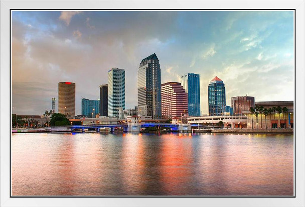 Downtown Tampa Florida Urban Skyline Cityscape Photo Photograph White Wood Framed Poster 20x14