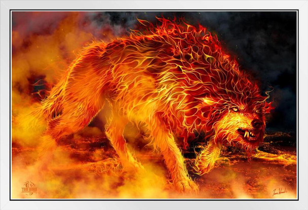 Fire Stalker Tom Wood Fantasy Art White Wood Framed Poster 14x20