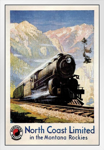 Northern Pacific North Coast Limited Montana Rockies Train Vintage Travel White Wood Framed Poster 14x20