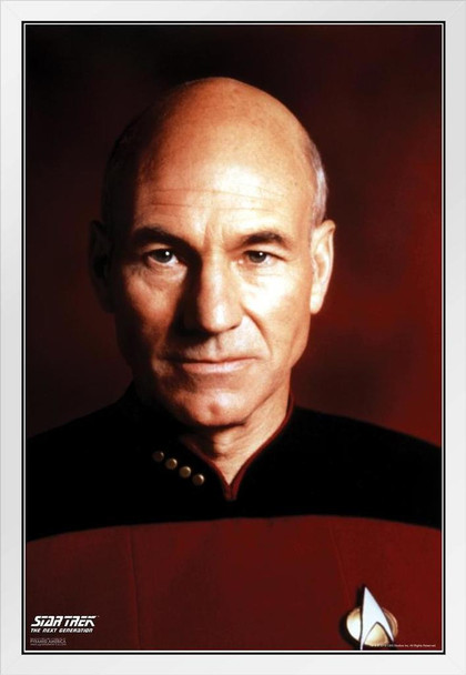 Star Trek The Next Generation Picard Portrait TV Show White Wood Framed Poster 14x20