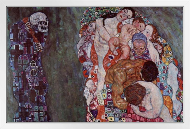 Gustav Klimt Death and Life Gothic Reaper Art Nouveau Prints and Posters Gustav Klimt Canvas Wall Art Fine Art Wall Decor Women Landscape Abstract Painting White Wood Framed Art Poster 20x14