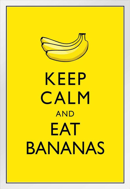 Keep Calm And Eat Bananas Yellow White Wood Framed Poster 14x20