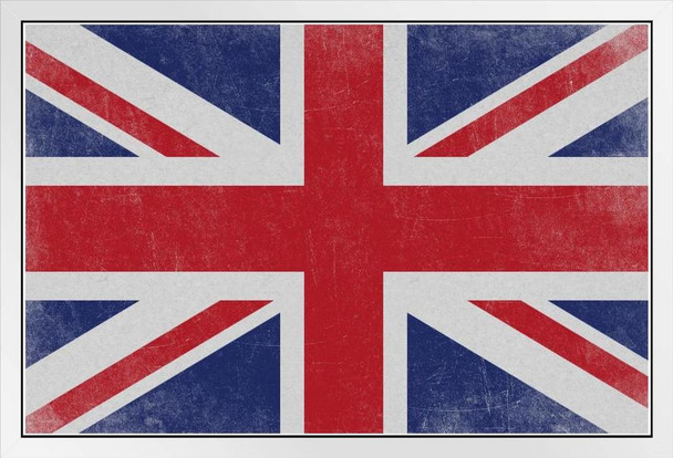 Flags Union Jack British Union Flag Royal Union United Kingdom Distressed Textured White Wood Framed Poster 20x14