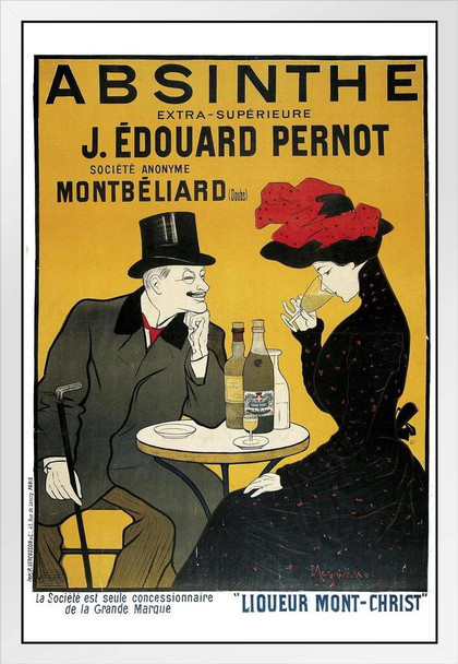 Leonetto Cappiello Absinthe J Edouard Pernot 1902 Vintage Liquor Ad French Spirit Advertising Couple Drinking at Paris Cafe White Wood Framed Art Poster 14x20