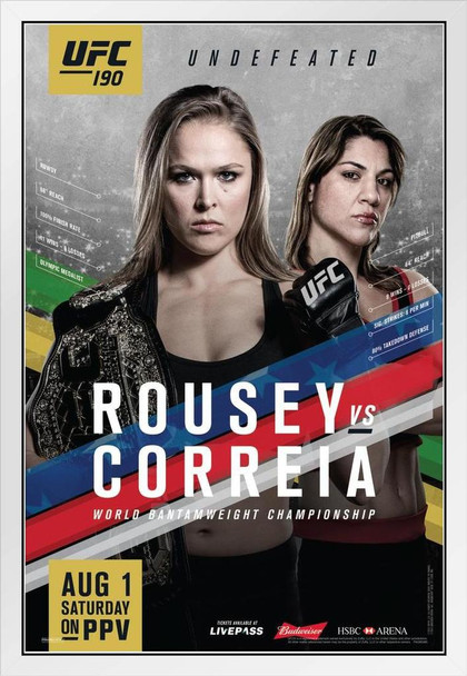 Official UFC 190 Ronda Rousey vs Bethe Correia Sports White Wood Framed Poster 14x20