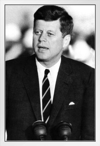 John F Kennedy Black And White Photograph Photo Photograph White Wood Framed Poster 14x20