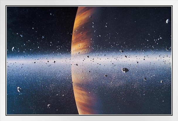 Saturn From One of its Rings Astronomy Illustration White Wood Framed Poster 20x14