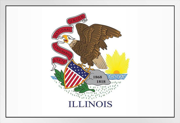 Illinois State Flag White Wood Framed Poster 14x20
