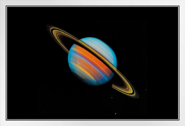 Saturn and Its Rings Illustration White Wood Framed Poster 20x14