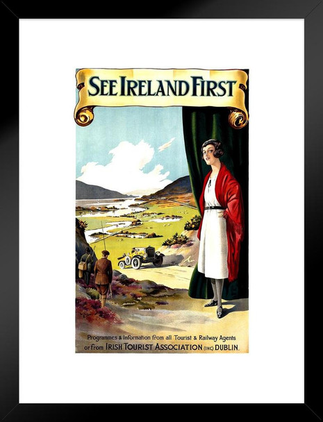 See Ireland First Irish Tourist Association Dublin Train Railway Vintage Illustration Travel Matted Framed Wall Decor Art Print 20x26