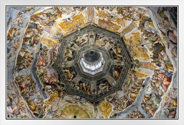 Dome Frescoes Cathedral of Saint Mary Florence Photo Photograph White Wood Framed Poster 20x14