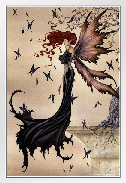 Mystique Floating Butterfly Fairy by Amy Brown Fantasy Poster Winged Butterflies Animal Nature White Wood Framed Art Poster 14x20