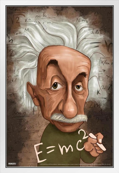 Albert Einstein Caricature White Wood Framed Poster 14x20
