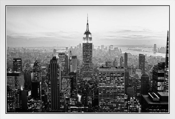 Empire State Building New York City NYC Skyline B&W Photograph Photo Photograph White Wood Framed Poster 20x14