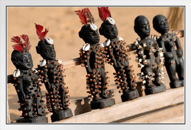 African Voodoo Dolls Nkisis Efigies Spirit Souls In A Row Photo Photograph White Wood Framed Poster 20x14