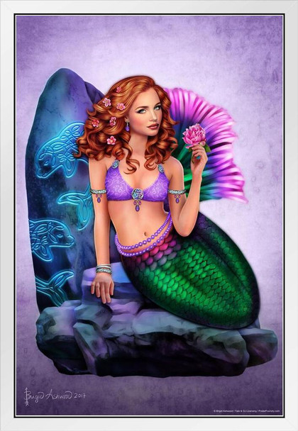 Mermaid Celtic Stone by Brigid Ashwood White Wood Framed Poster 14x20