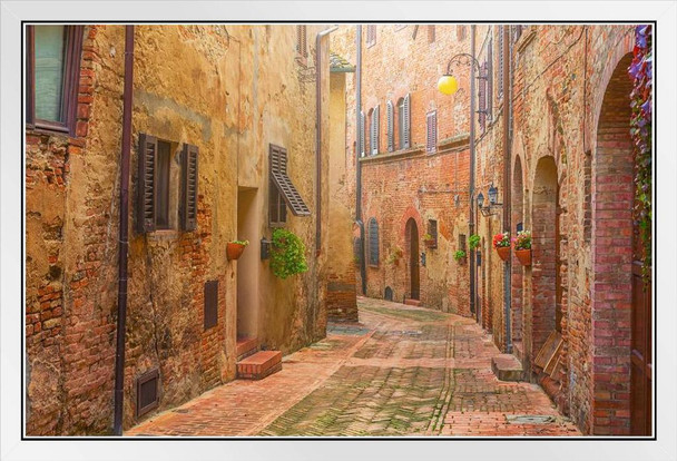 Narrow Street in Old Italian Town Tuscany Italy Photo Photograph White Wood Framed Poster 20x14