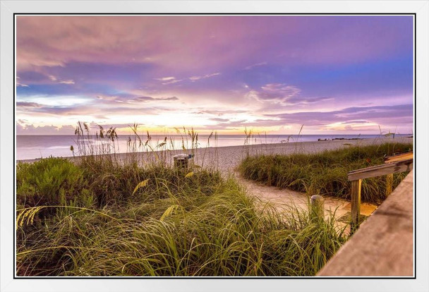 Naples Florida Beach Shoreline and Calm Ocean Photo Photograph White Wood Framed Poster 20x14