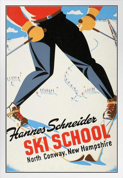 Hannes Schneider Ski School North Conway New Hampshire Vintage Ad White Wood Framed Poster 14x20