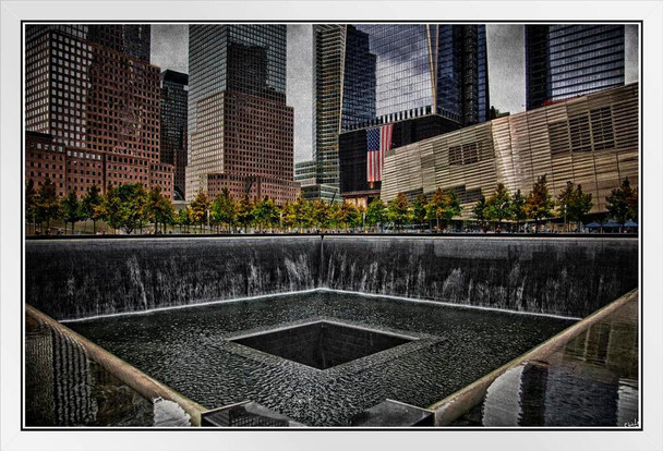 North Tower Memorial by Chris Lord Photo Photograph White Wood Framed Poster 14x20
