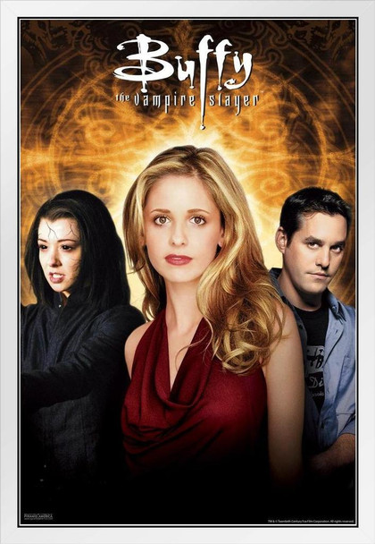 Buffy The Vampire Slayer Season 6 Trio 90s TV Show Series Horror White Wood Framed Poster 14x20