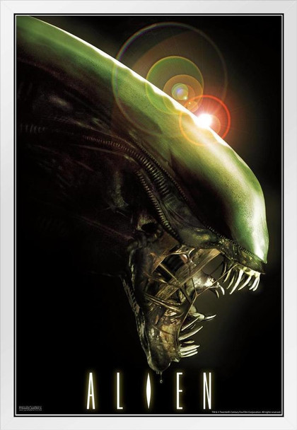 Alien Movie 1979 Horror Science Fiction Classic Retro Xenomorph Profile White Wood Framed Poster 14x20