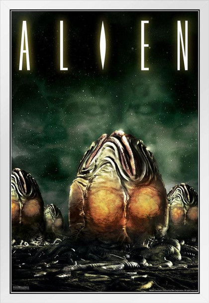 Alien 1979 Xenomorph Eggs Horror Science Fiction Classic Retro White Wood Framed Poster 14x20