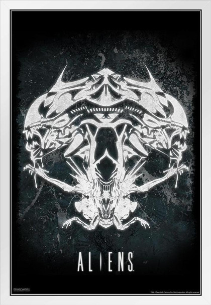Aliens Movie Side Splash Art Scary Horror Science Fiction Classic Retro Xenomorph White Wood Framed Poster 14x20
