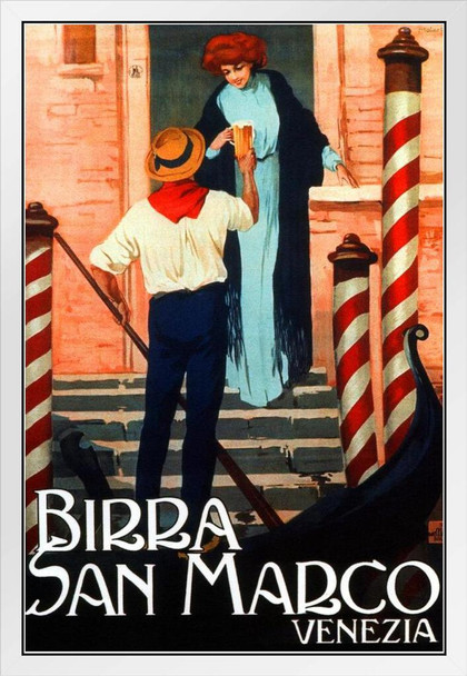 Italy Birra San Marco Venezia Venice Visit Gondola Canal Abruzzo White Wood Framed Poster 14x20