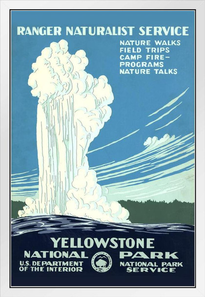 Yellowstone National Park Retro Vintage WPA Art Project White Wood Framed Poster 14x20
