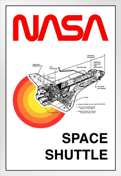 NASA Space Shuttle Diagram Retro White Wood Framed Poster 14x20