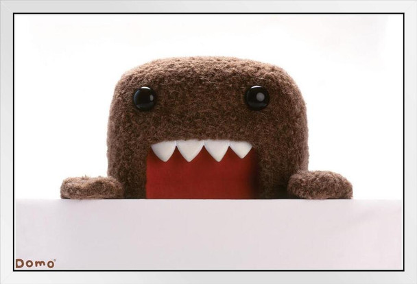 Domo Peeking Plush Funny Cute White Wood Framed Poster 14x20