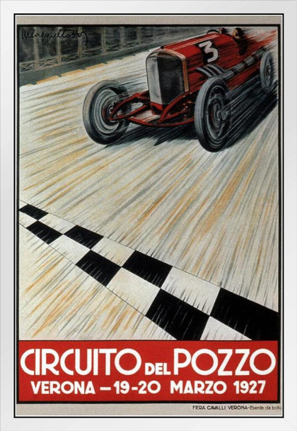 Circuito de Pozzo 1927 Italian Car Racing Vintage White Wood Framed Poster 14x20