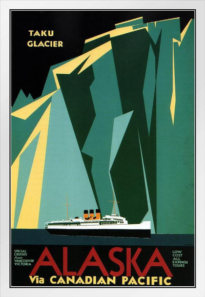 Alaska via Canadian Pacific Retro Travel White Wood Framed Poster 14x20