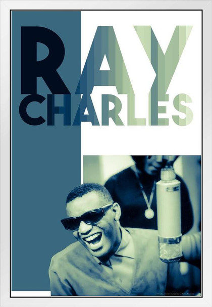 Ray Charles Green Tint Retro Music White Wood Framed Poster 14x20