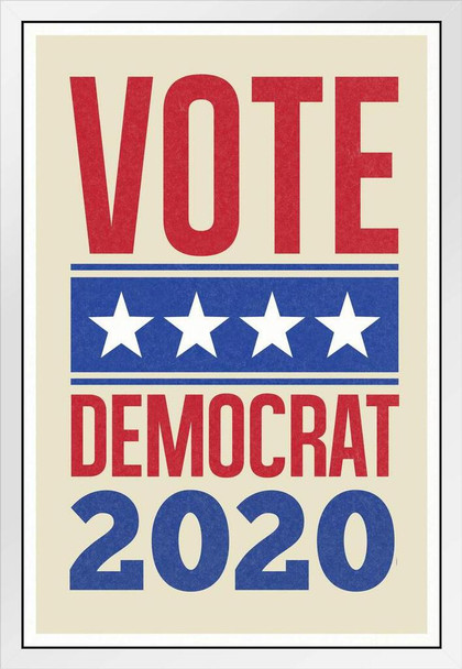 Vote Democrat 2018 Retro White Wood Framed Poster 14x20