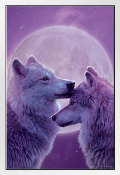 Loving Wolves by Vincent Hie Nature Wolf Posters For Walls Posters Wolves Print Posters Art Wolf Wall Decor Nature Posters Wolf Decorations for Bedroom White Wood Framed Art Poster 14x20